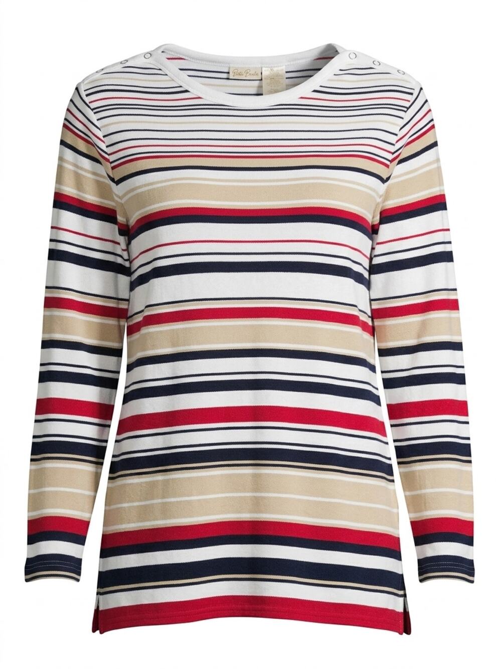 Bobbie Brooks Crew Neck Knit Stretch Striped T-Shirt Women Size XL